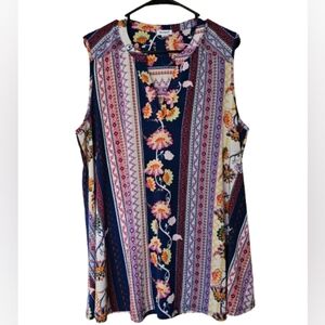 Westport Boho Floral Sleeveless Top Womens 2XPlus Size Stretch Lightweight Artsy